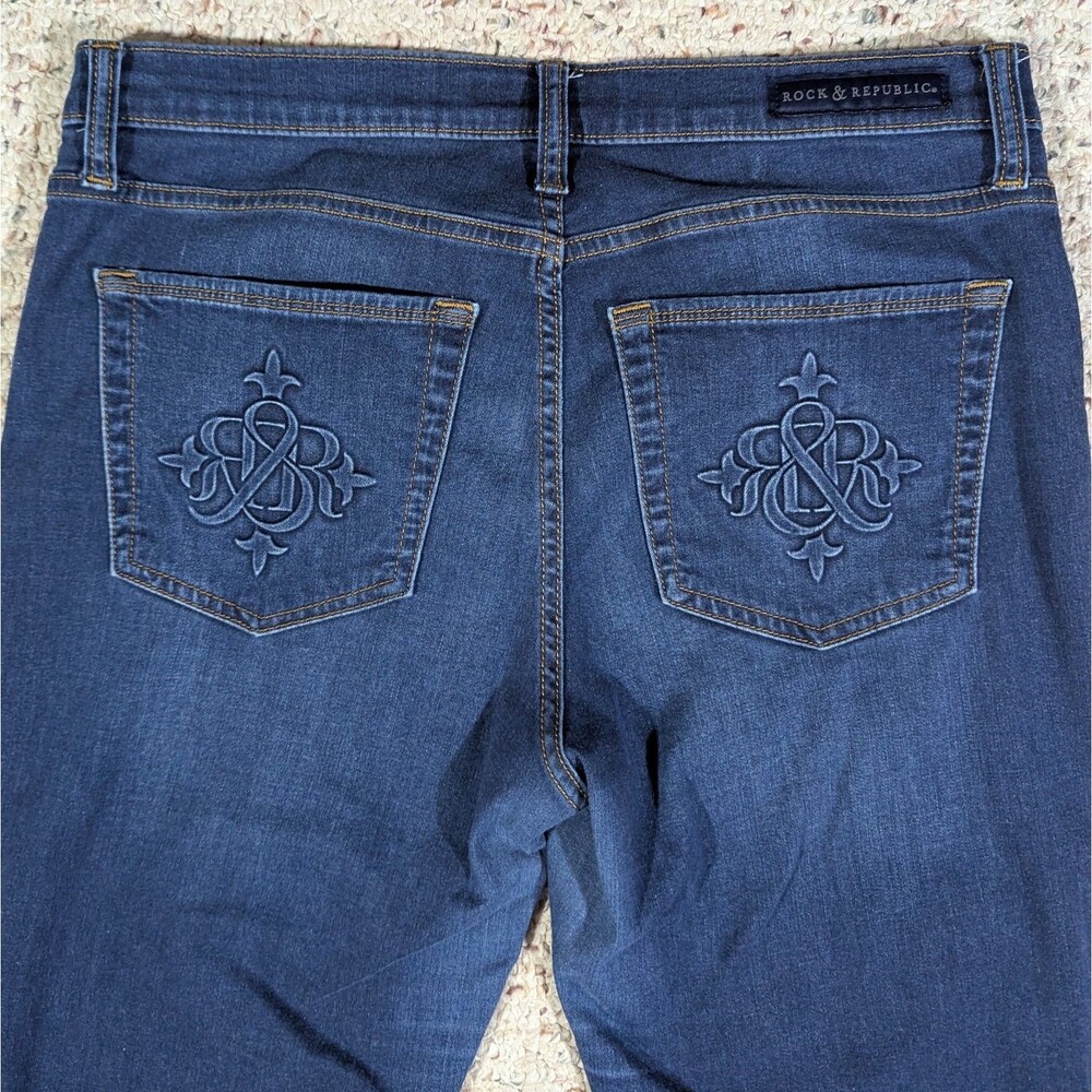 Rock & Republic Kasandra Blue Jeans Bootcut Womens 14 M Stretch Embossed Pockets - Picture 9 of 10